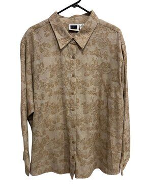 C.S.T. Sport 22W Beige Floral Button Up Shirt Cotton Long Sleeve Floralcore Boho